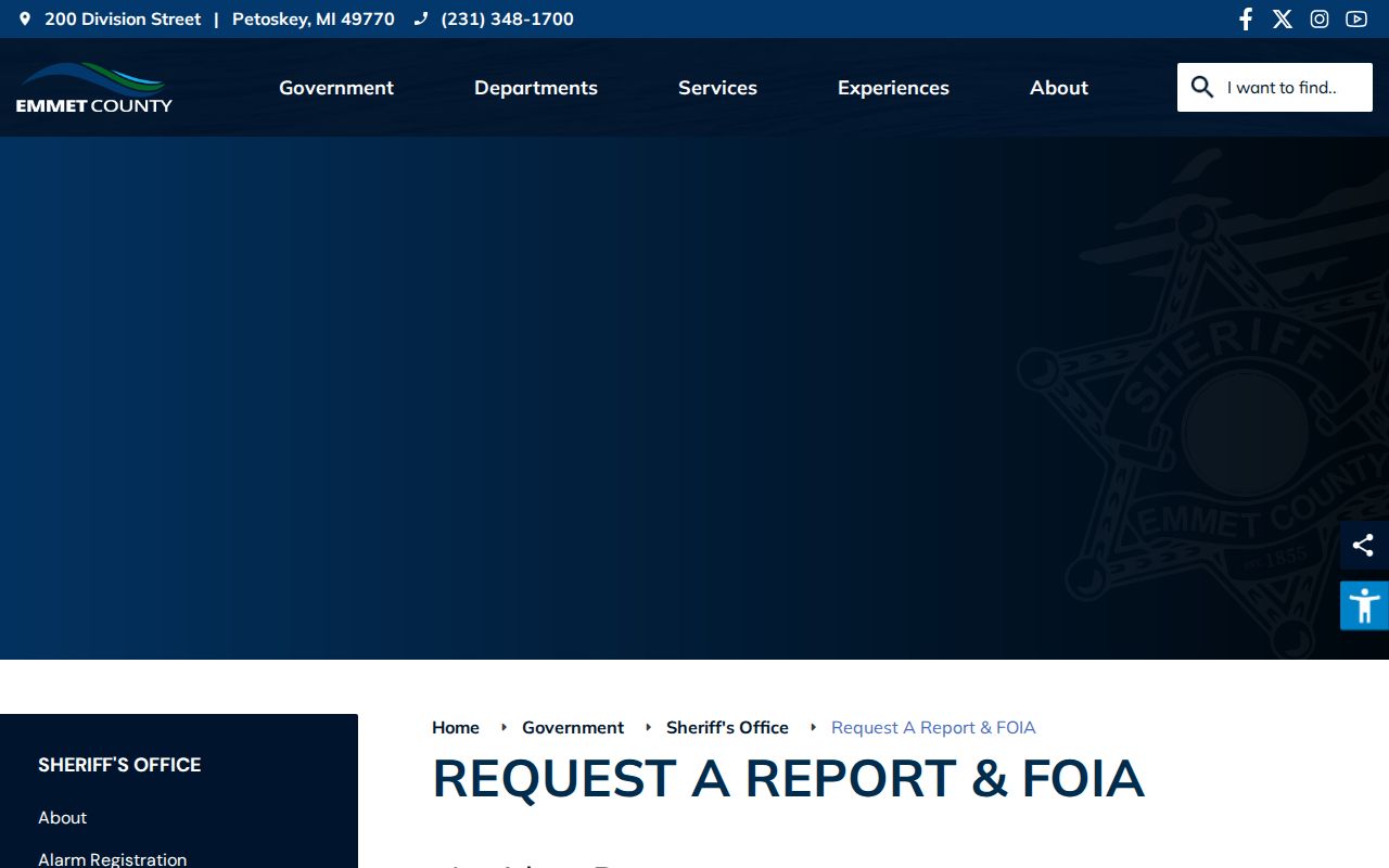 Emmet County Sheriff report request page distinguished from warrant status checks