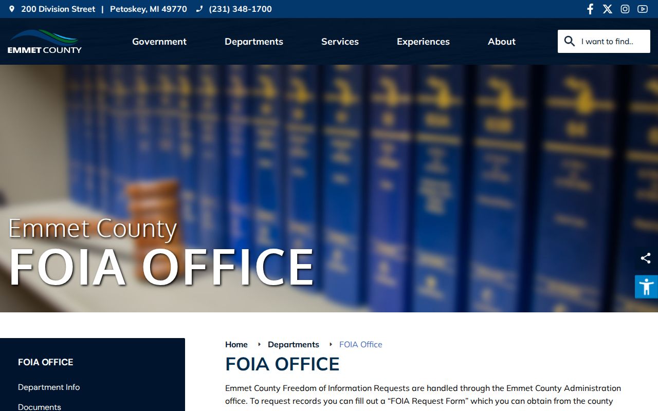 Emmet County FOIA office page used for warrant records requests