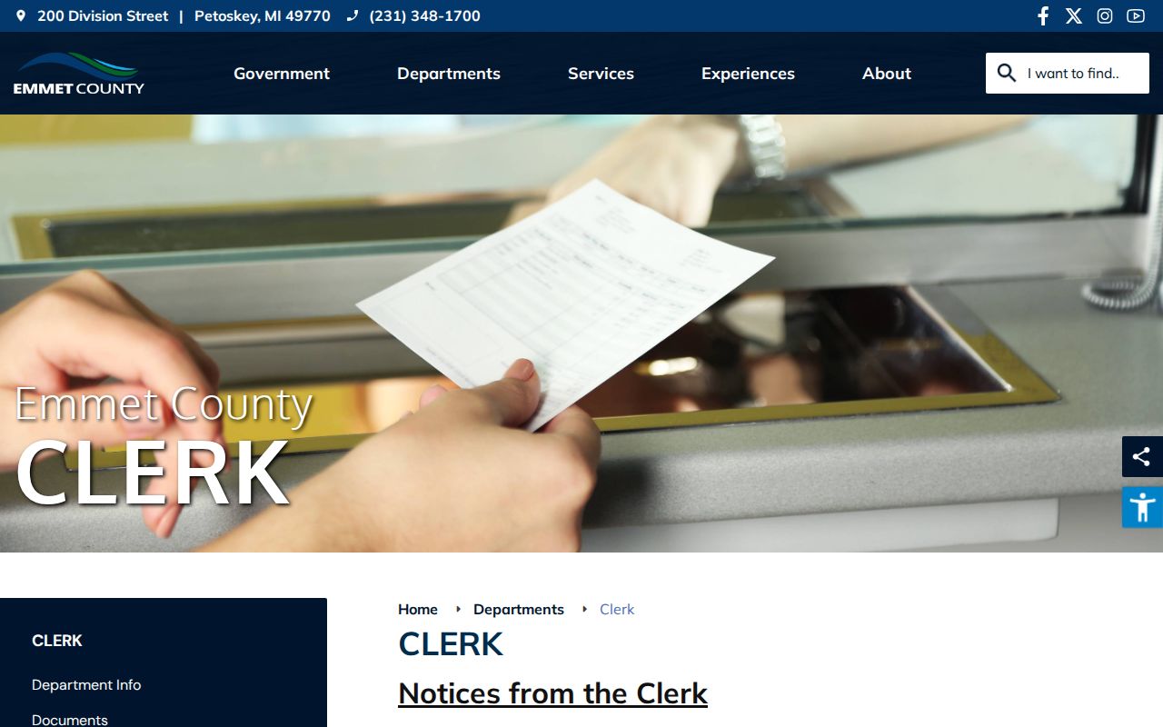 Emmet County Clerk page explaining where arrest warrant court files are kept