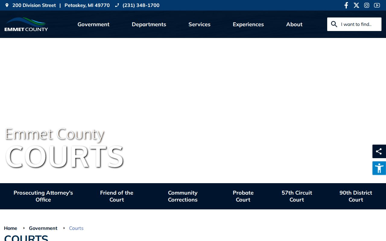 Emmet County courts index page for city court and warrant records