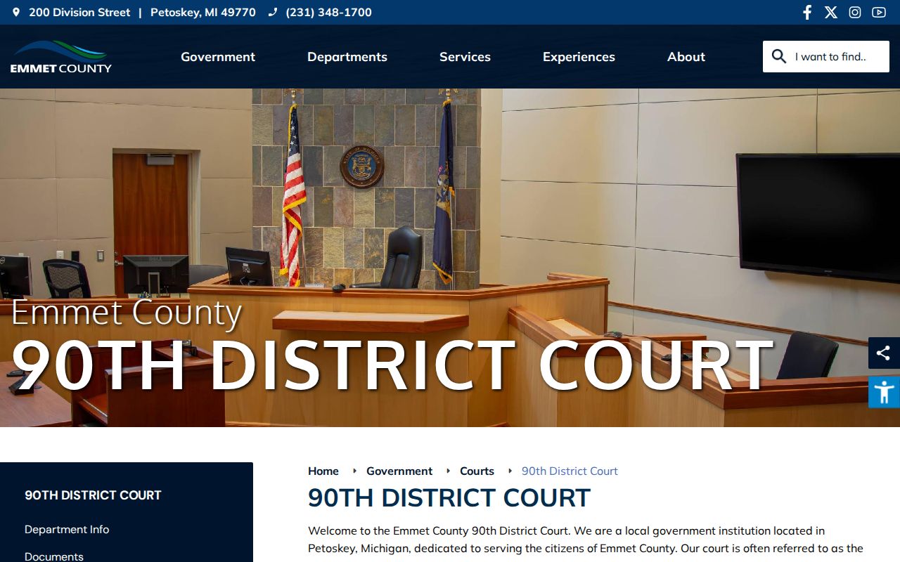 Emmet County 90th District Court page for traffic warrant and citation cases