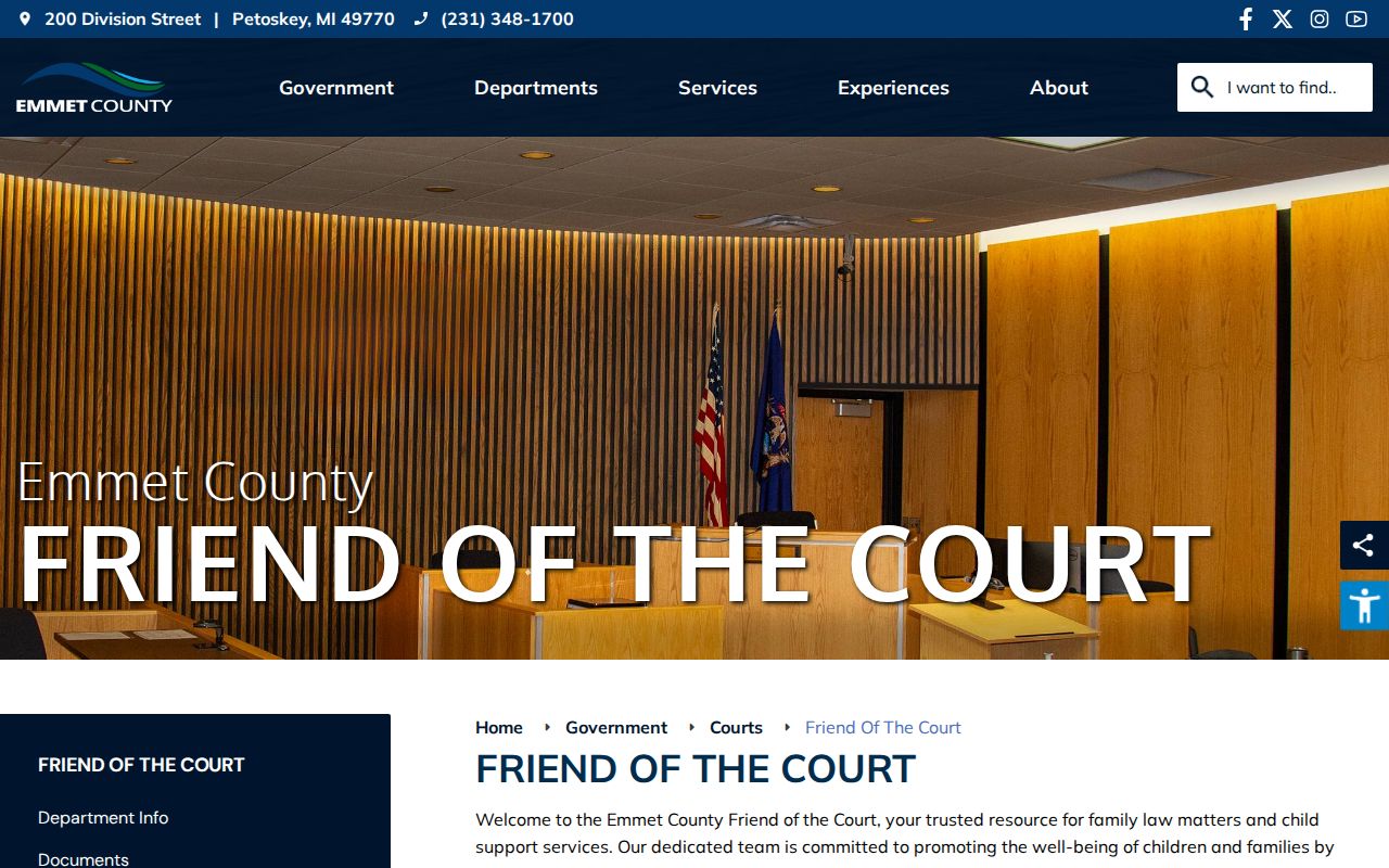 Emmet County Friend of the Court page for support and custody bench warrant routing