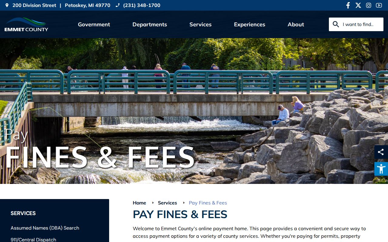 Emmet County pay fines page used after a traffic warrant payment
