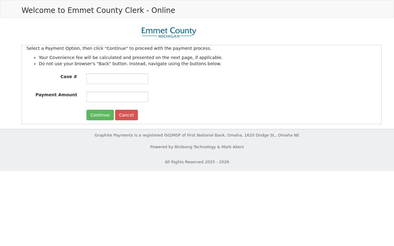 Emmet County Circuit Court payment portal used for bond after an arrest warrant