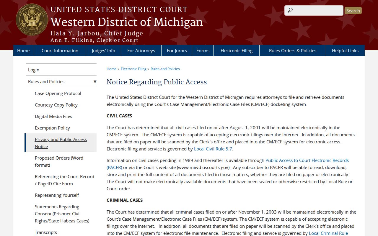 Federal court public access notice on verifying arrest warrant records with the official source