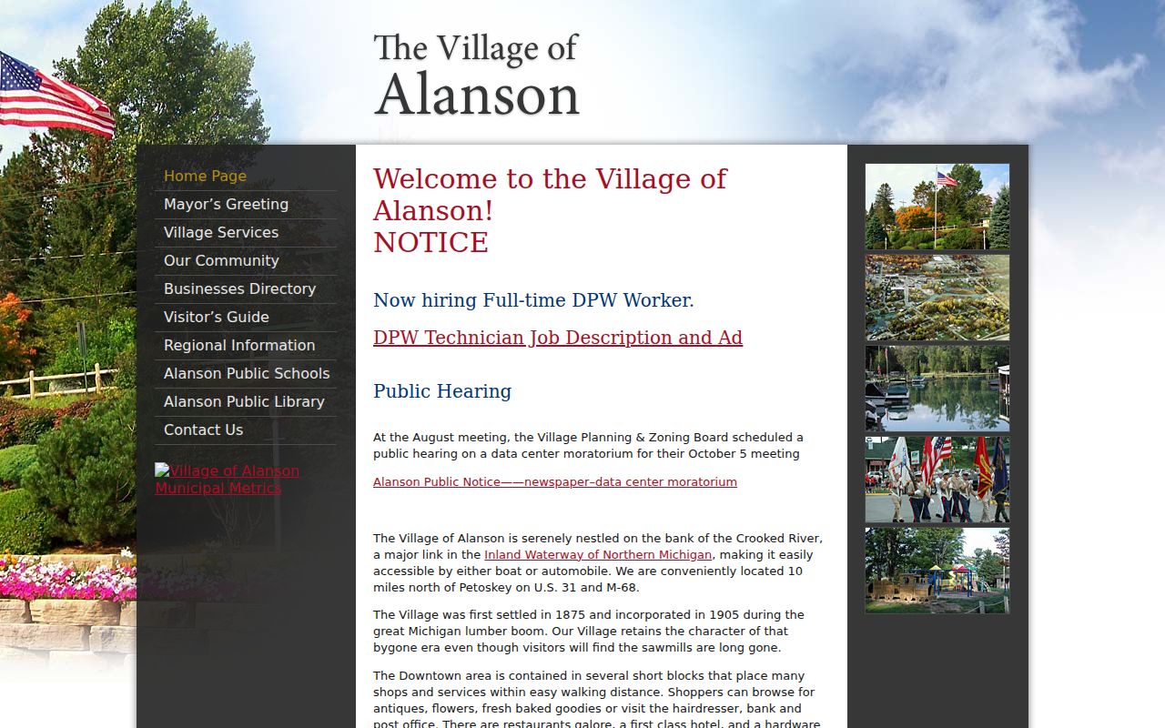 Village of Alanson official site with municipal contacts and Sheriff routing