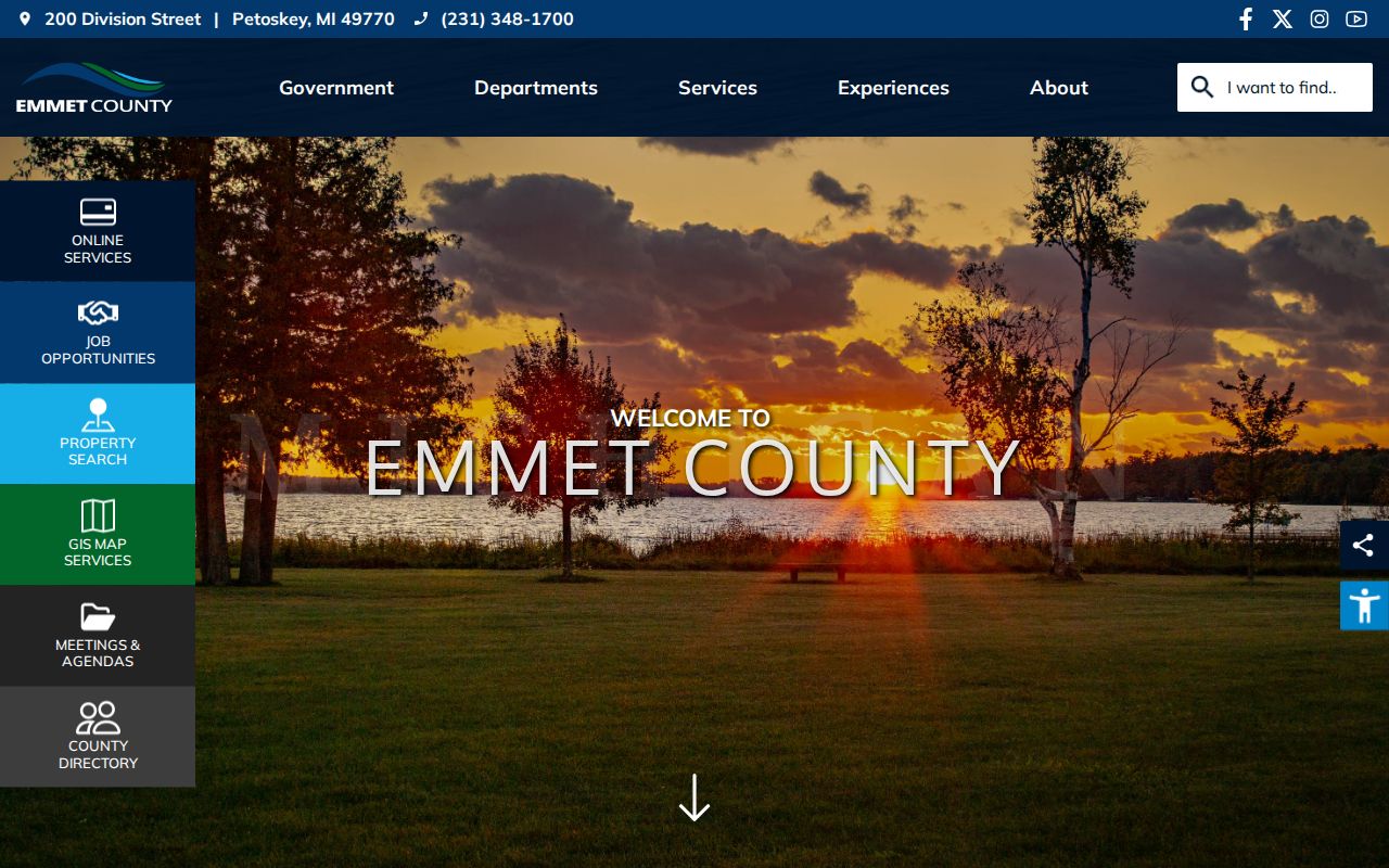 Emmet County home page routing to city police and court warrant information