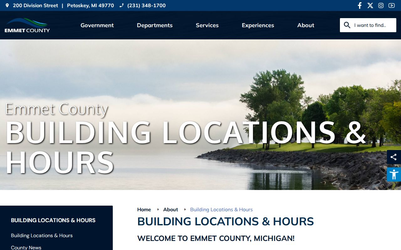 Emmet County building locations and public hours for warrant and court offices